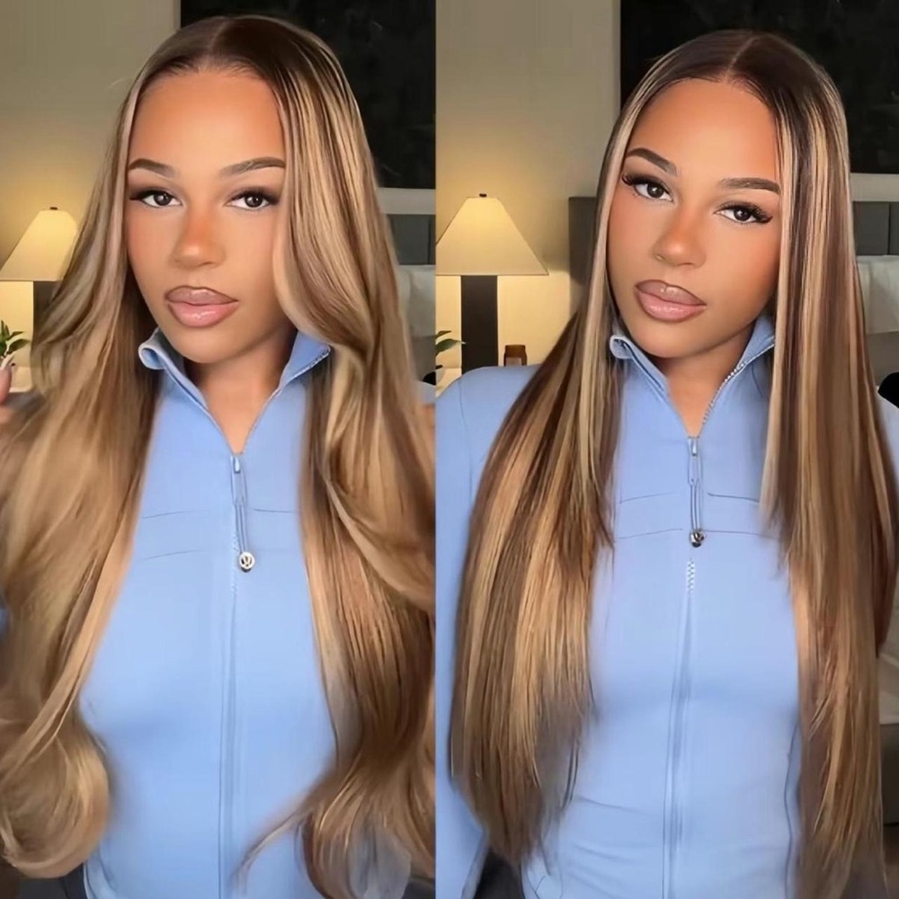 Sleek Honey Blonde Long Women's Wig - Natural Straight & Wavy Styles